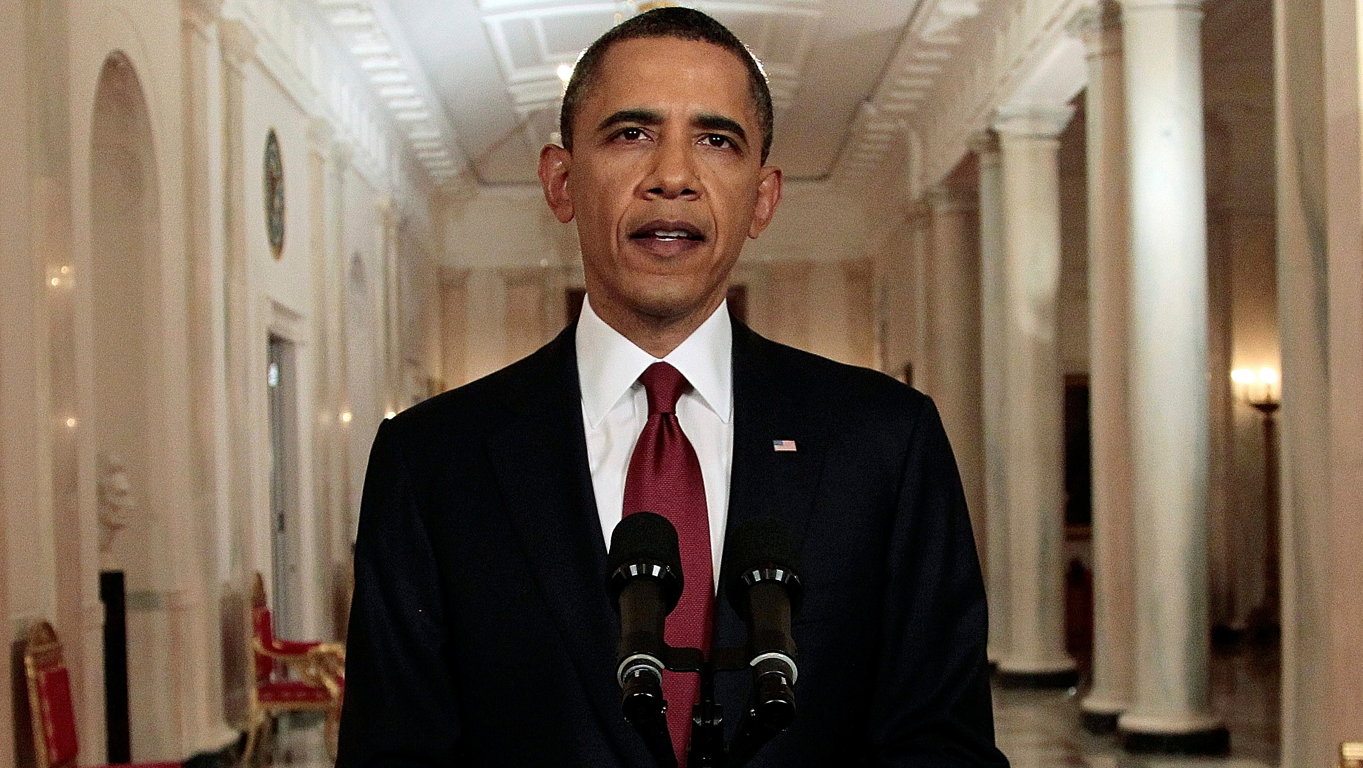 Barack Obama počas živého prejavu, v ktorom oznámil zlikvidovanie bin Ládina